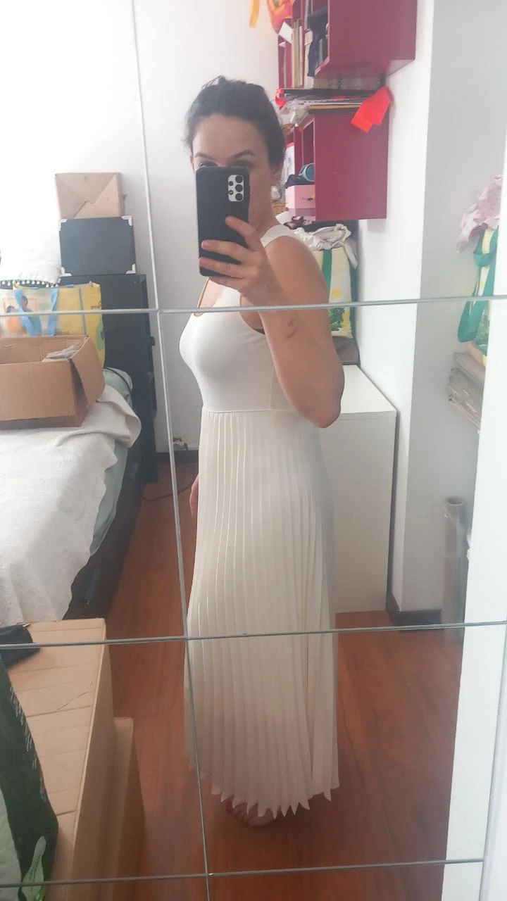 Vestido crema plisado, Massimo Dutti Fit's M | Robe plissée crème – photo 14